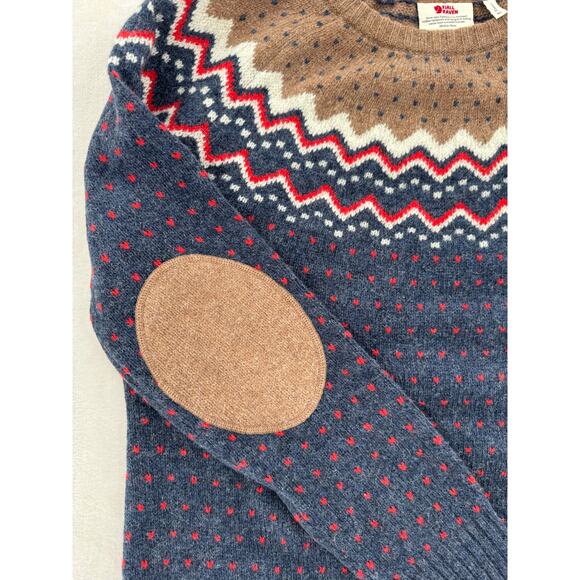 Fjallraven Women's Ovik 100% Wool Fair Isle Sweater Blue Brown Cabincore XL - Picture 9 of 13